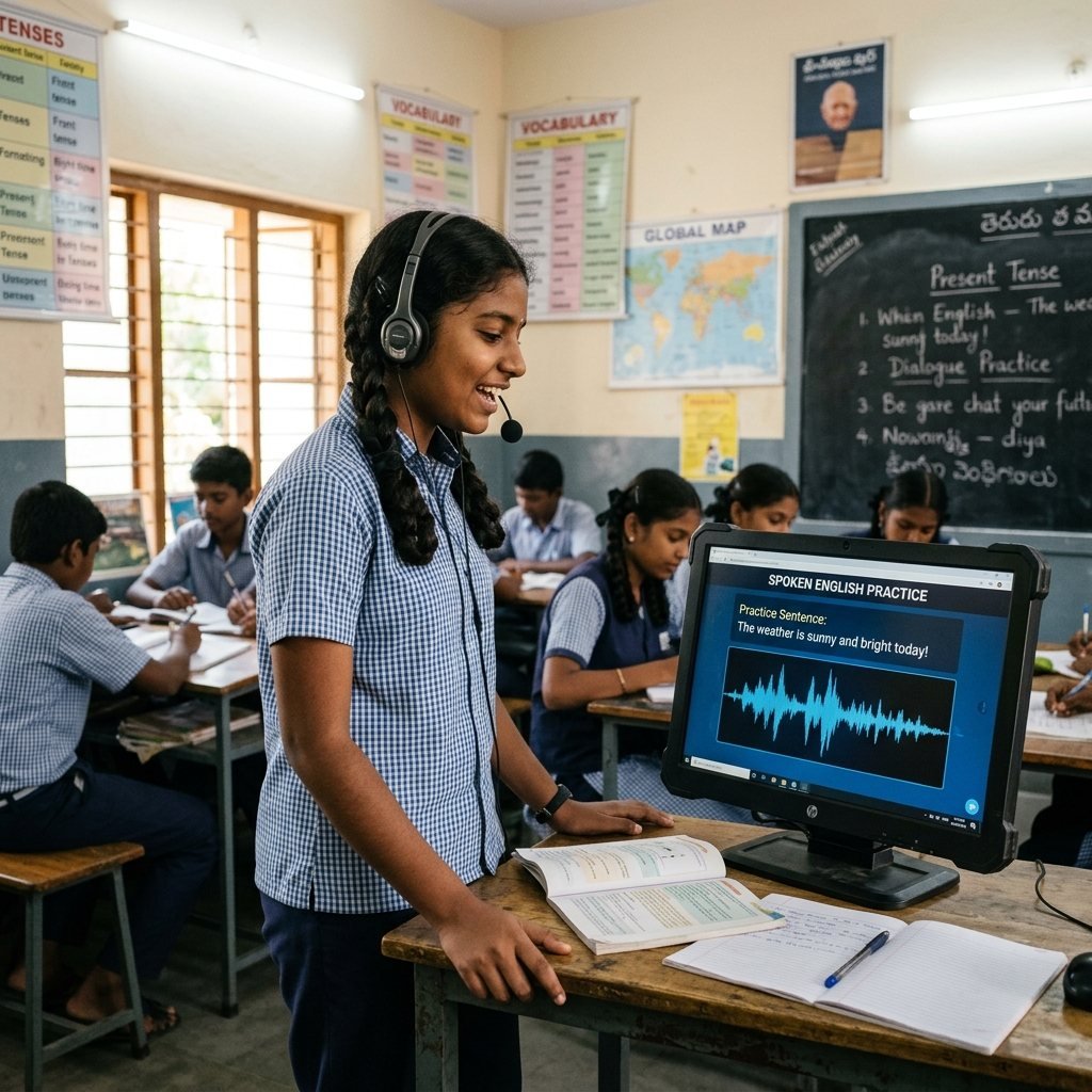 Indian student practicing spoken English